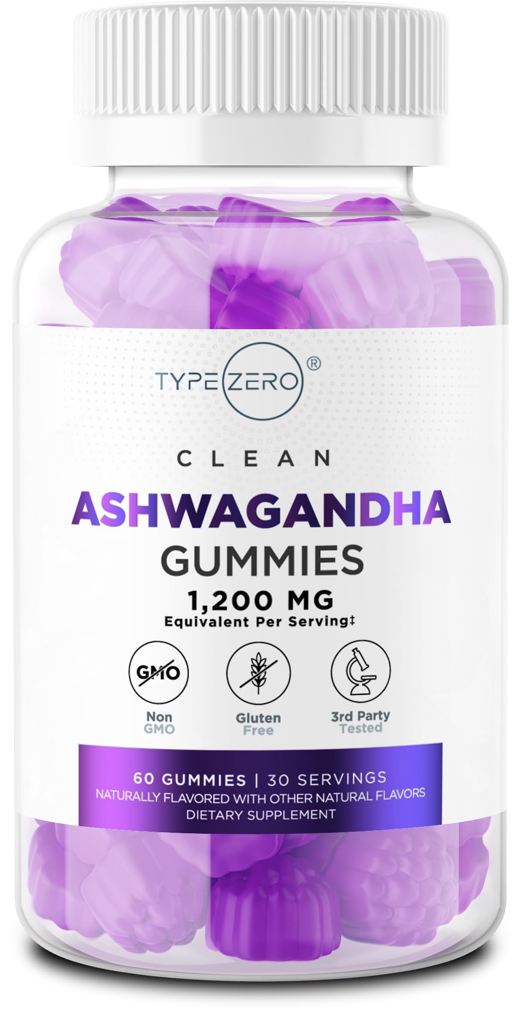 Type Zero Ashwagandha Gummies 1,200mg, 60 Gummies - Ashwagandha Herbal Extract Supplement - 30 Servings, Gluten Free, Non-GMO - Maple Wellness Supplements
