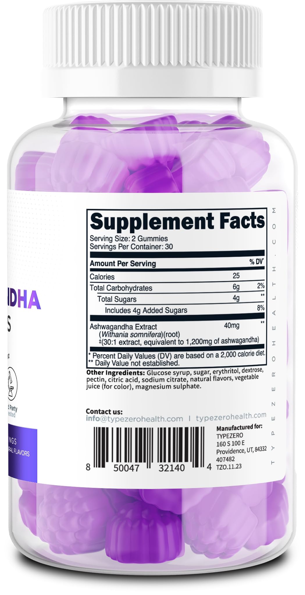 Type Zero Ashwagandha Gummies 60 Gummies for 30 Servings Per Bottle - Ashwagandha Herbal Extract Supplement, Gluten Free, GMO Free - Maple Wellness Supplements