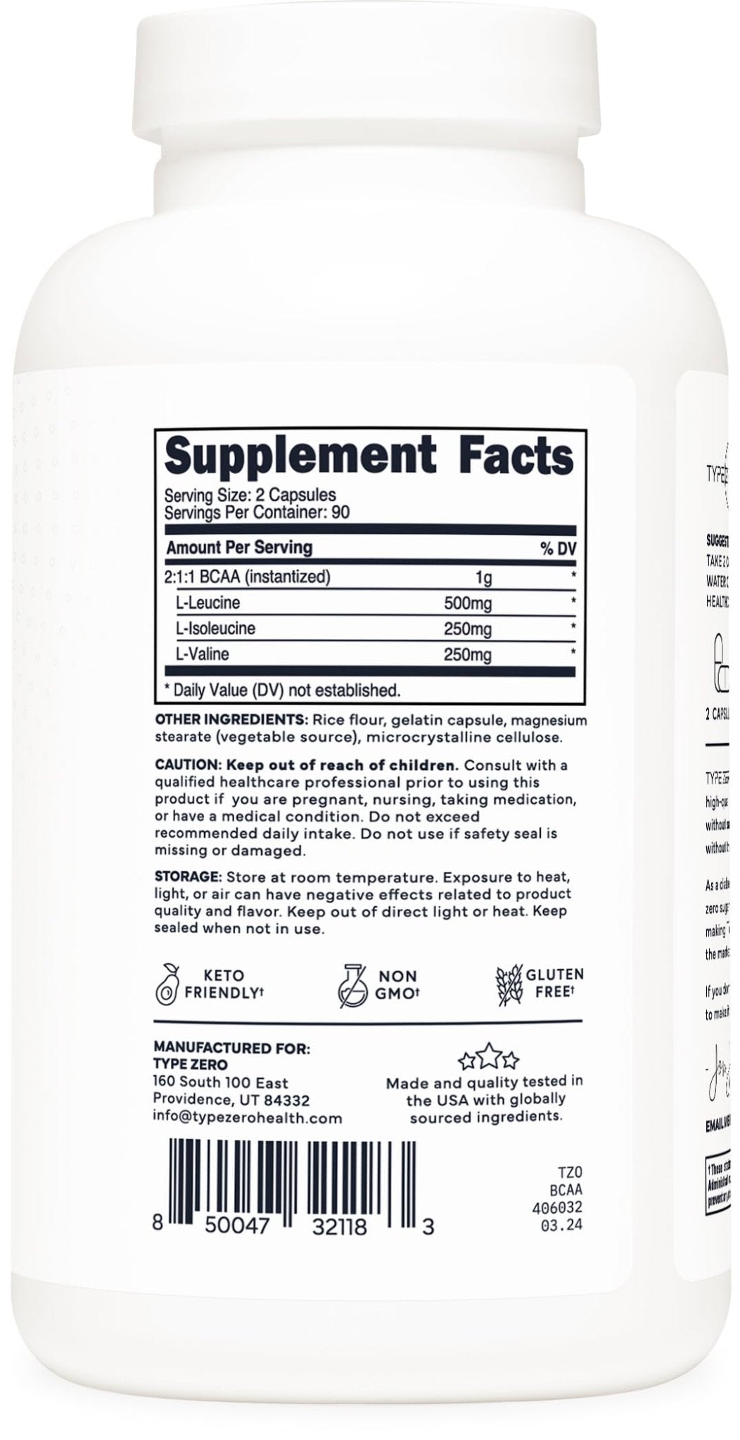 Type Zero BCAA 1000mg (180 Capsules, 90 Servings), Branched Chain Amino Acids (500mg of L-Leucine, 1000mg of L-Isoleucine and L-Valine) - Maple Wellness Supplements