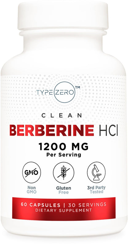 Type Zero Berberine HCL 1200mg 60 Capsules - Clean, Non-GMO, Gluten Free Supplement - Maple Wellness Supplements