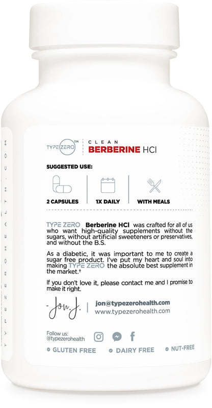 Type Zero Berberine HCL 1200mg 60 Capsules - Clean, Non-GMO, Gluten Free Supplement - Maple Wellness Supplements