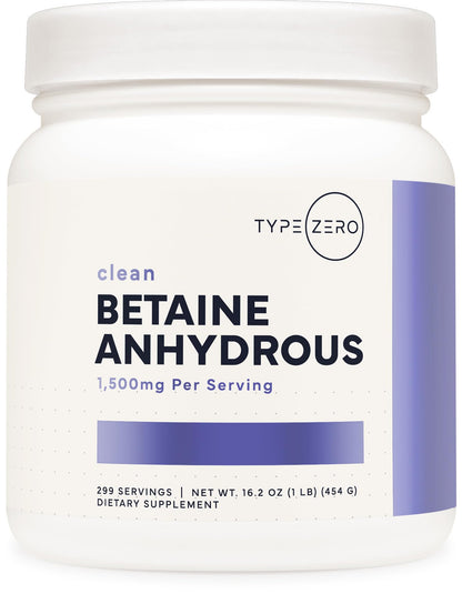Type Zero Betaine Anhydrous Powder (1 LB) Unflavored - Clean Betaine Anhydrous Supplement, TMG, Trimethylglycine, 1,500mg Per Serving, Keto, GMO-Free - Maple Wellness Supplements