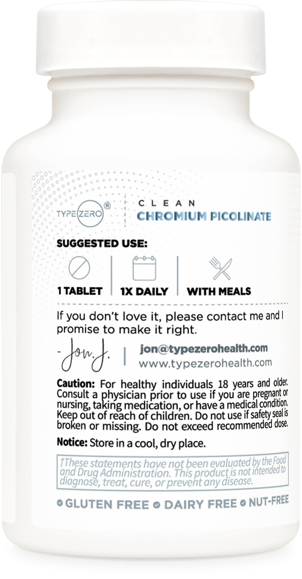 Type Zero Clean Chromium Picolinate Tablets (120 Servings, 1,000 MCG Per Serving) - Non-GMO, Gluten Free - Maple Wellness Supplements