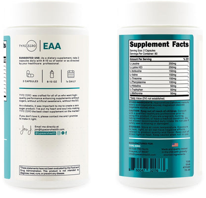 Type Zero Clean EAA Capsules (1,200mg per Serving), Essential Amino Acids Supplement with 9 EAAs, 180 Capsules, 90 Servings - Maple Wellness Supplements