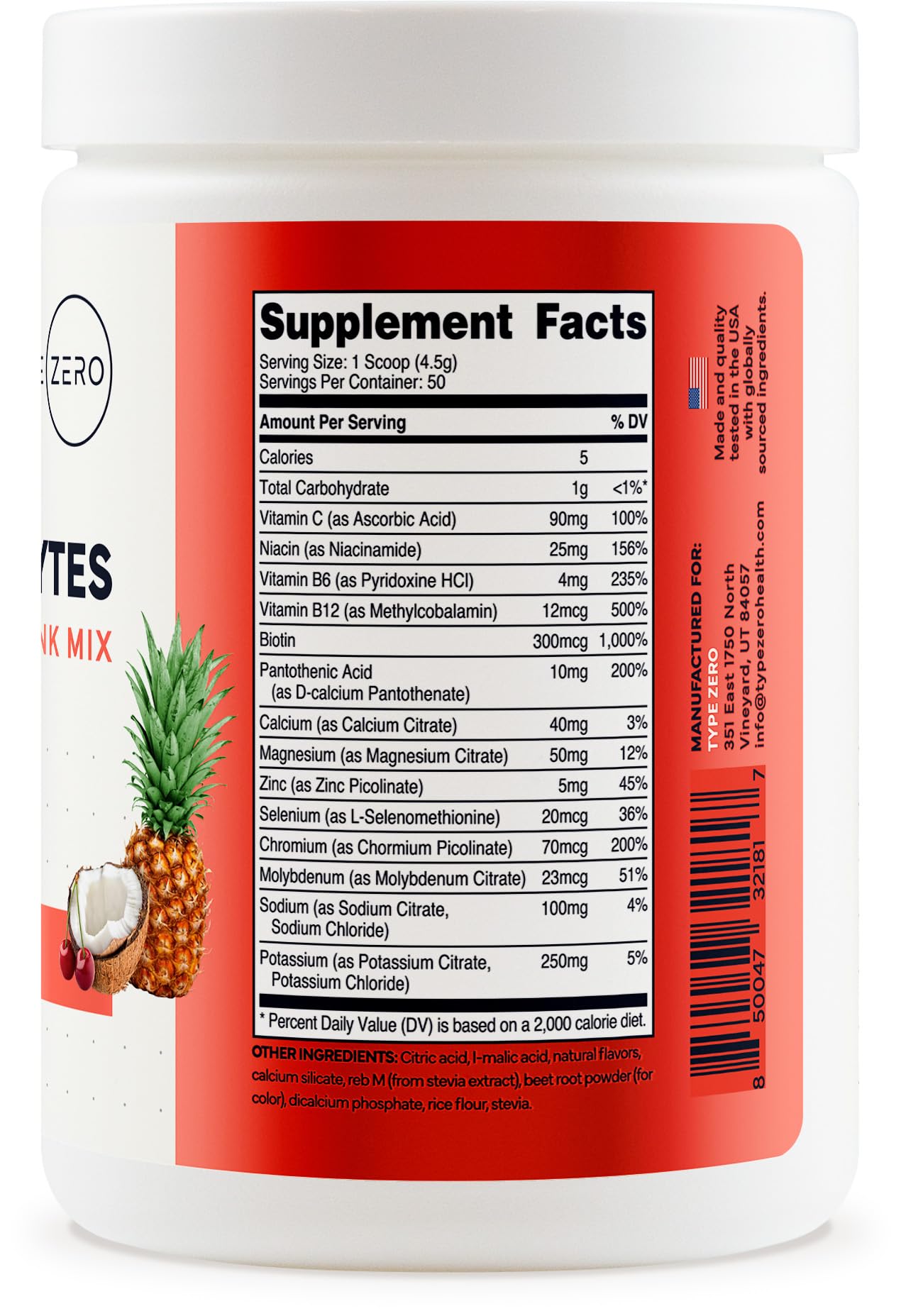 Type Zero Clean Electrolytes Hydration Powder Drink Mix + 14 Essential Vitamins & Minerals - Sugar Free, Zero Artificial Ingredients - Fruit Punch, 50 Servings - Maple Wellness Supplements