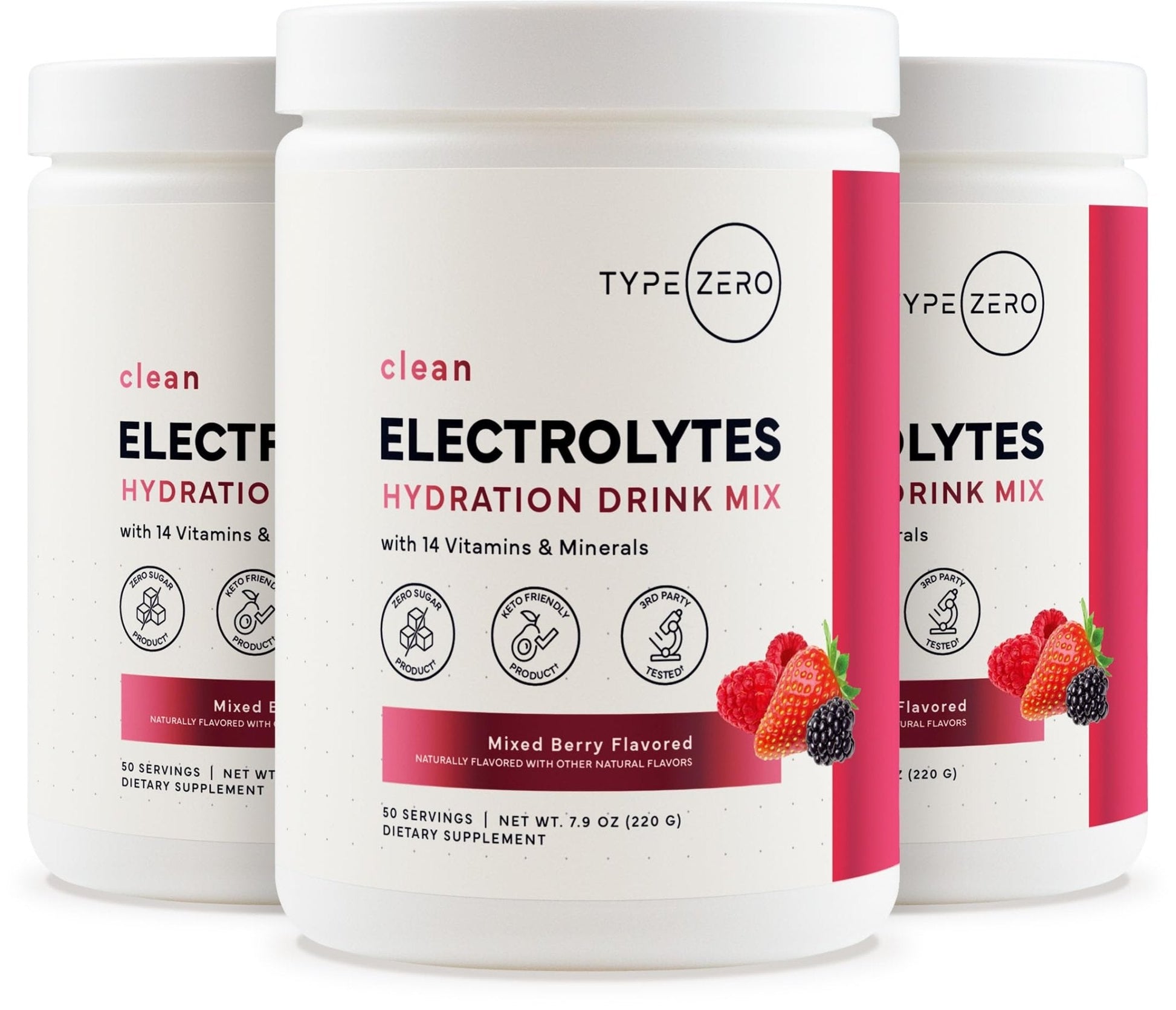 Type Zero Clean Electrolytes Hydration Powder Drink Mix + 14 Essential Vitamins & Minerals - Sugar Free, Zero Artificial Ingredients - Mixed Berry Flavor, 50 Servings - Maple Wellness Supplements