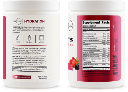 Type Zero Clean Electrolytes Hydration Powder Drink Mix + 14 Essential Vitamins & Minerals - Sugar Free, Zero Artificial Ingredients - Mixed Berry Flavor, 50 Servings - Maple Wellness Supplements