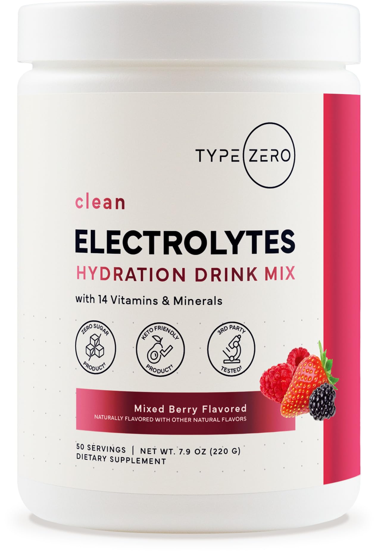 Type Zero Clean Electrolytes Hydration Powder Drink Mix + 14 Essential Vitamins & Minerals - Sugar Free, Zero Artificial Ingredients - Mixed Berry Flavor, 50 Servings - Maple Wellness Supplements