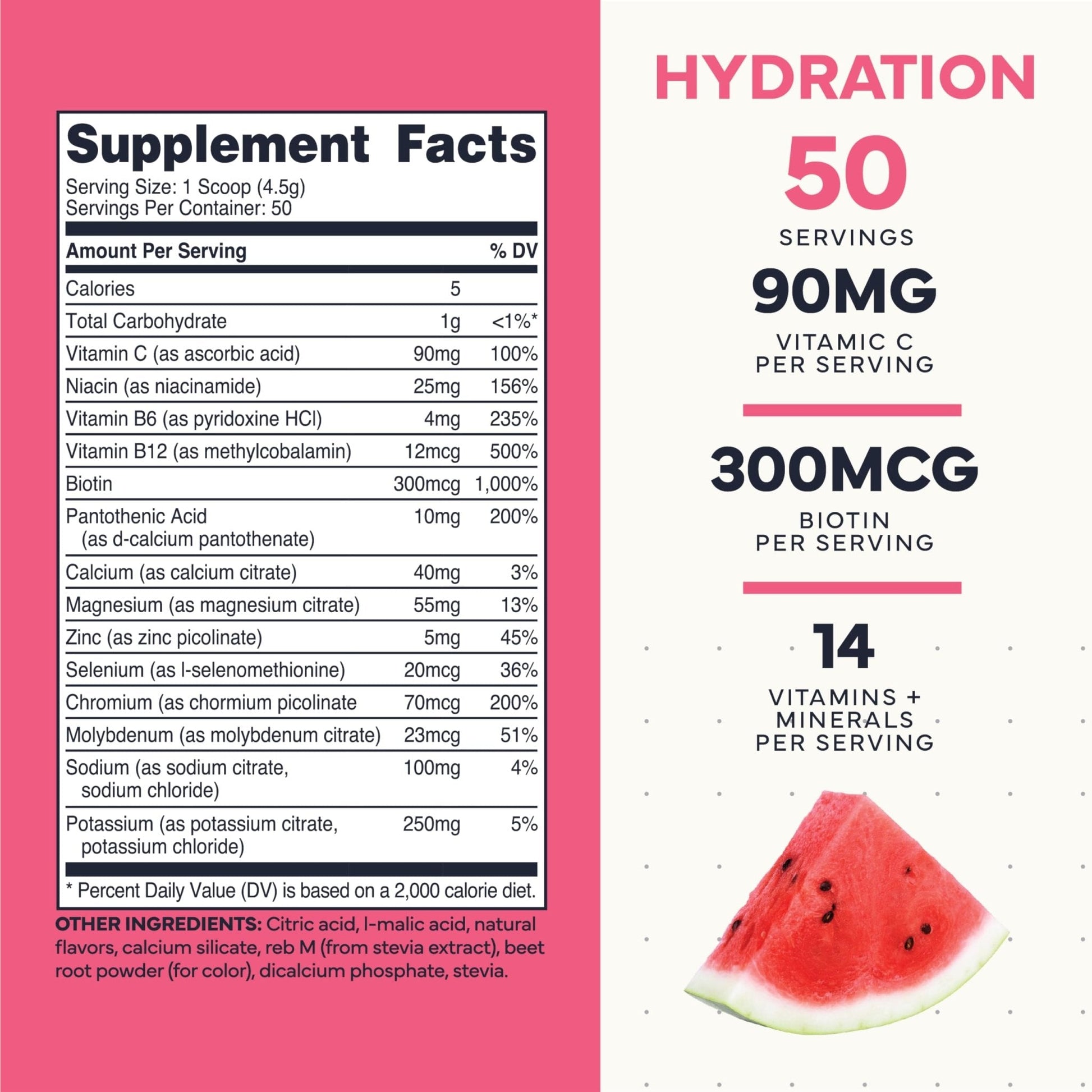 Type Zero Clean Electrolytes Hydration Powder Drink Mix + 14 Essential Vitamins & Minerals - Sugar Free, Zero Artificial Ingredients - Watermelon Flavor, 50 Servings - Maple Wellness Supplements