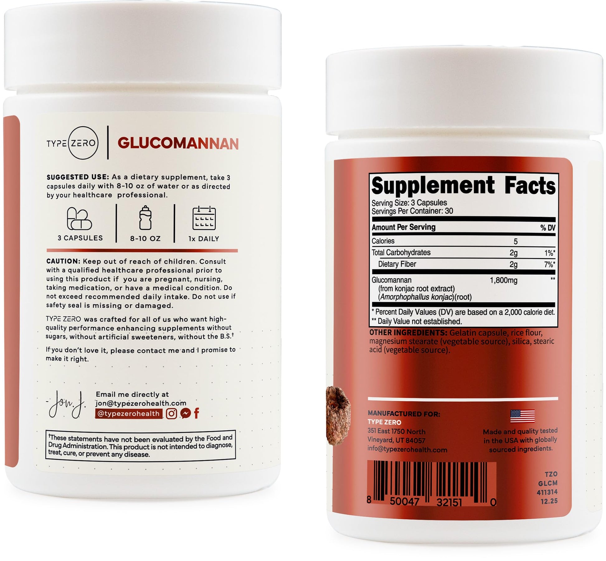 Type Zero Clean Glucomannan Konjac Root Extract (90 Capsules)(1,800 MG Per Serving) - 30 Servings, Non-GMO, Gluten Free - Maple Wellness Supplements