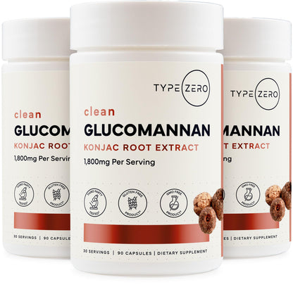 Type Zero Clean Glucomannan Konjac Root Extract (90 Capsules)(1,800 MG Per Serving) - 30 Servings, Non-GMO, Gluten Free - Maple Wellness Supplements