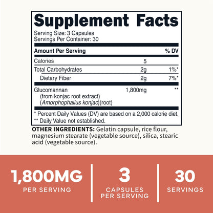 Type Zero Clean Glucomannan Konjac Root Extract (90 Capsules)(1,800 MG Per Serving) - 30 Servings, Non-GMO, Gluten Free - Maple Wellness Supplements