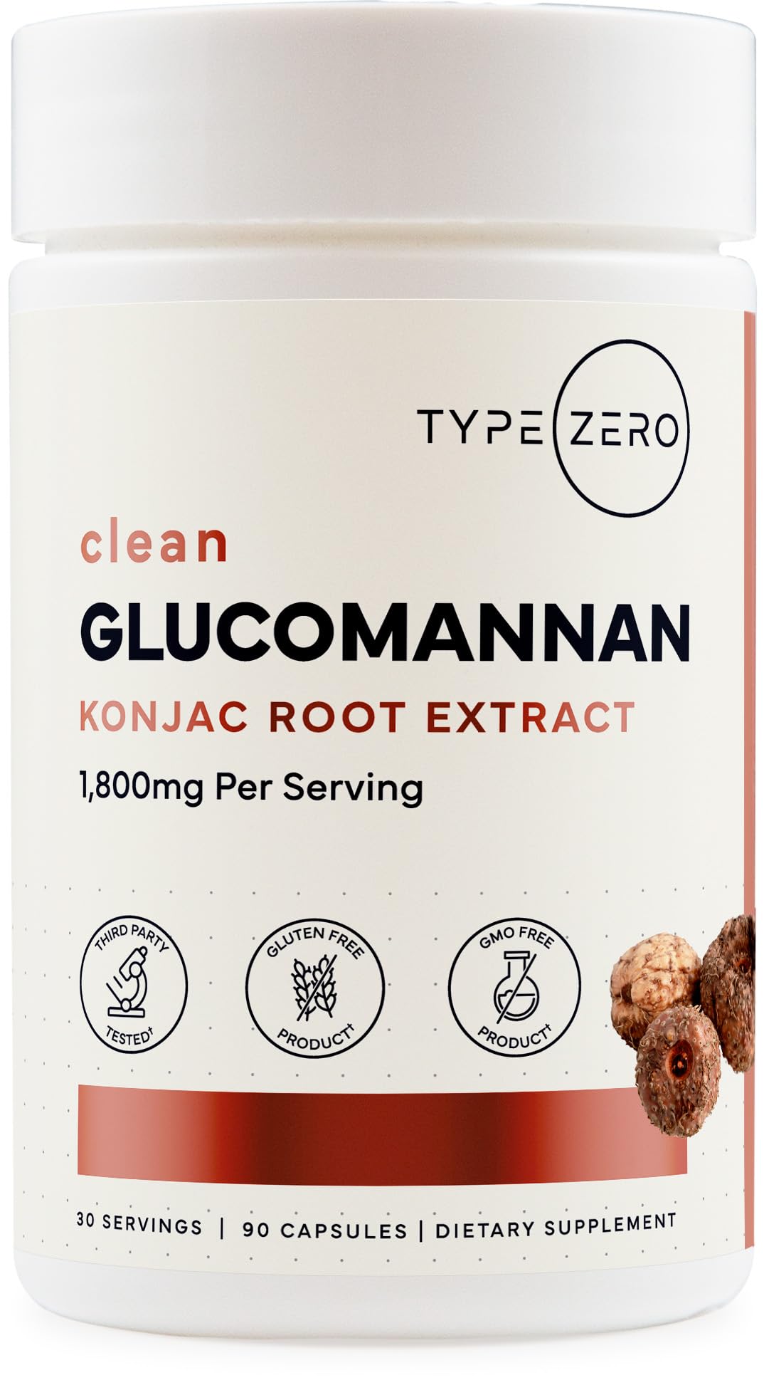 Type Zero Clean Glucomannan Konjac Root Extract (90 Capsules)(1,800 MG Per Serving) - 30 Servings, Non-GMO, Gluten Free - Maple Wellness Supplements