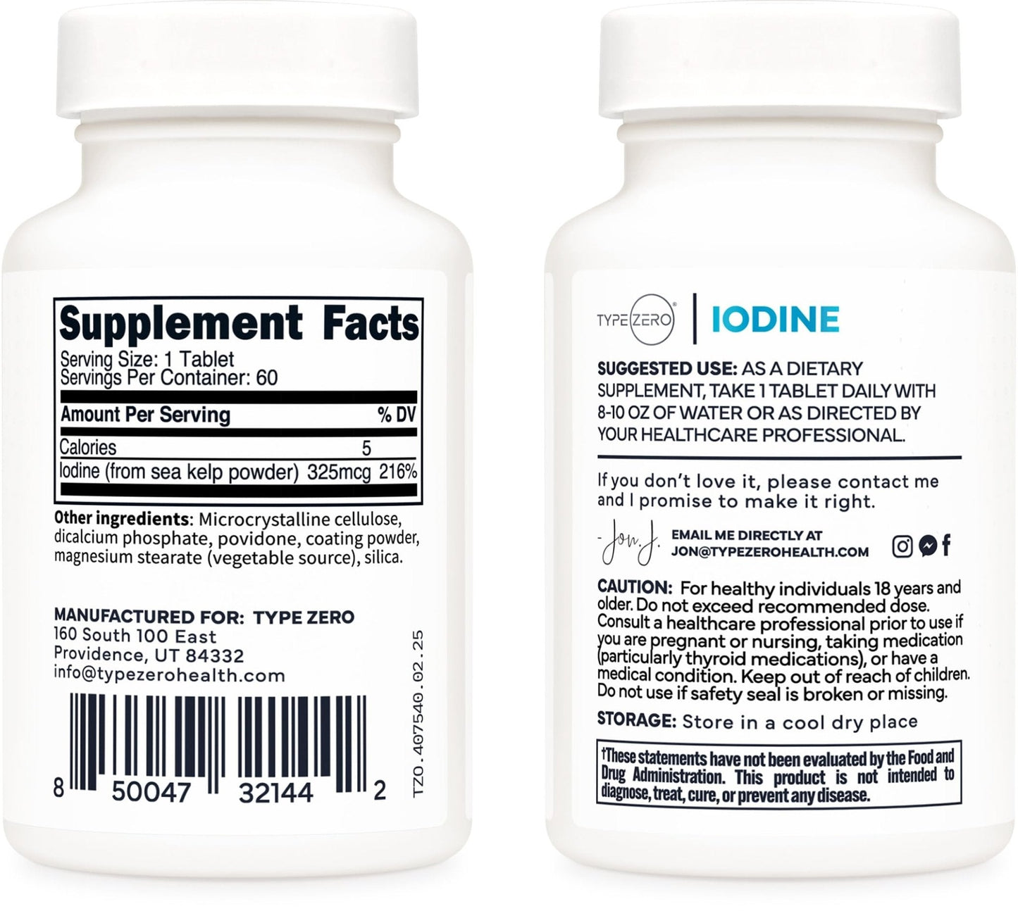 Type Zero Clean Iodine Tablets (60 Servings, 325 MCG Per Serving) - from Sea Kelp, Non-GMO, Gluten Free - Maple Wellness Supplements