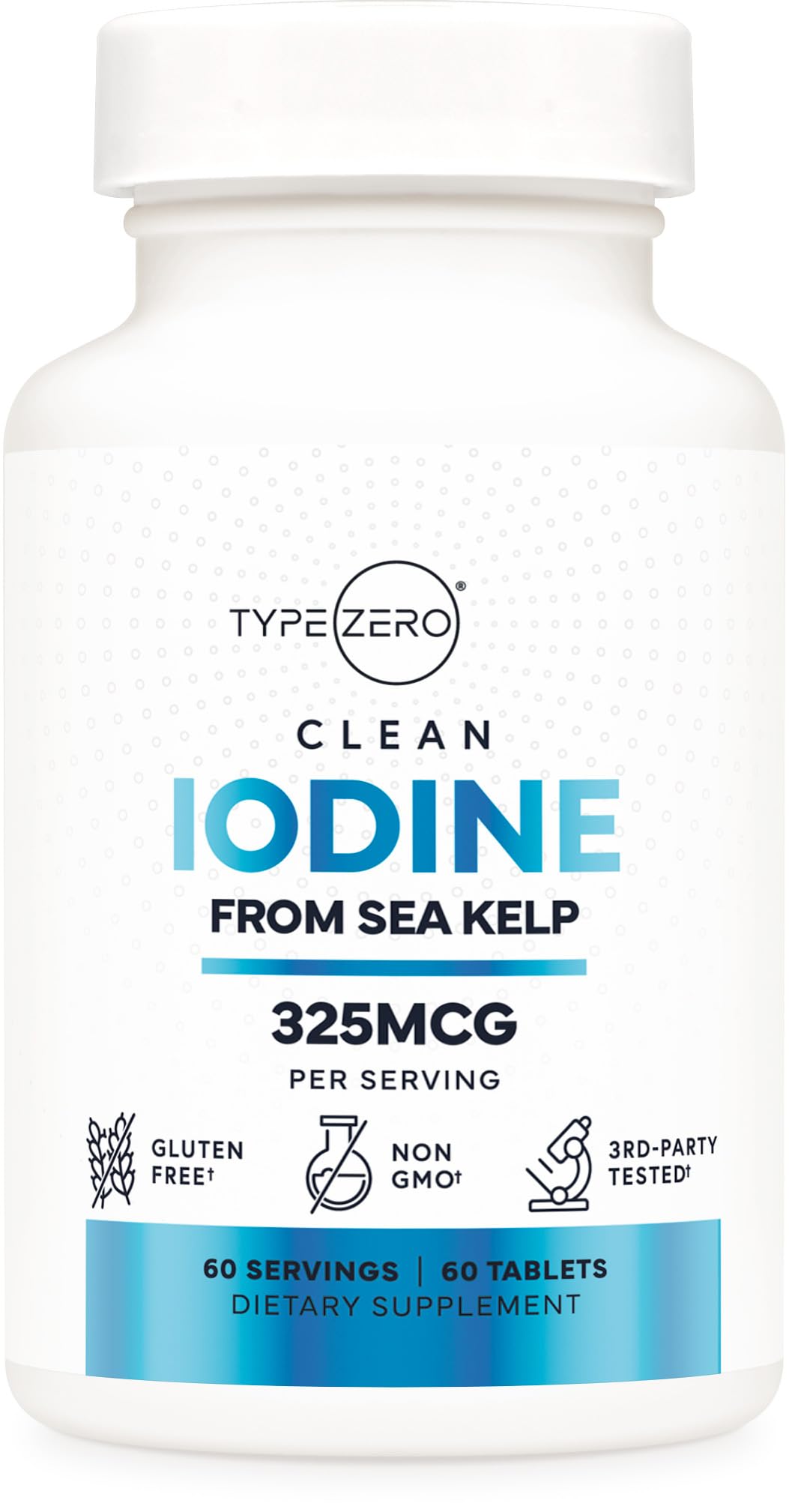 Type Zero Clean Iodine Tablets (60 Servings, 325 MCG Per Serving) - from Sea Kelp, Non-GMO, Gluten Free - Maple Wellness Supplements