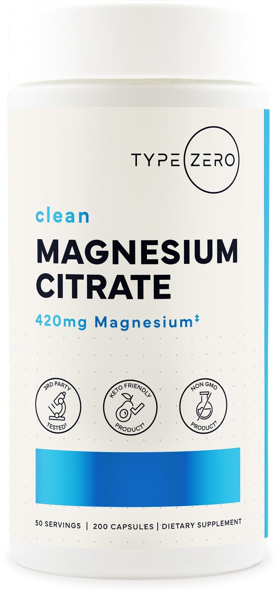 Type Zero Clean Magnesium Citrate Capsules (420mg Per Serving - 200 Capsules) Pure Magnesium Citrate Supplement, Non-GMO - Gluten Free, 50 Servings - Maple Wellness Supplements