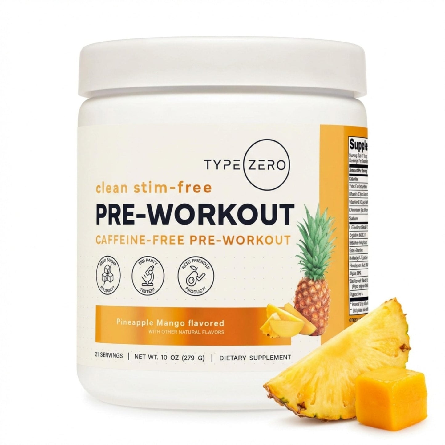 Type Zero Clean Stim Free Pre Workout Powder + Nitric Oxide Booster with L-Citrulline Malate, Arginine AKG, Beta Alanine - Caffeine & Stimulant Free - Pineapple Mango Flavor, 21 Servings - Maple Wellness Supplements