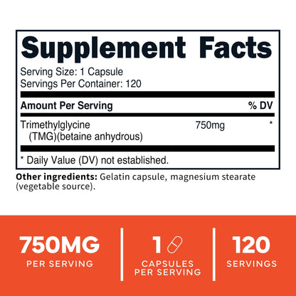 Type Zero Clean TMG Trimethylglycine Capsules (120 Servings) - Non GMO, Gluten Free - Maple Wellness Supplements