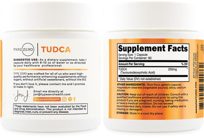 Type Zero Clean TUDCA Capsules 250mg - Pure Tauroursodeoxycholic Acid Supplement - Bile Salt Derivative - 60 Capsules, 60 Servings - Maple Wellness Supplements