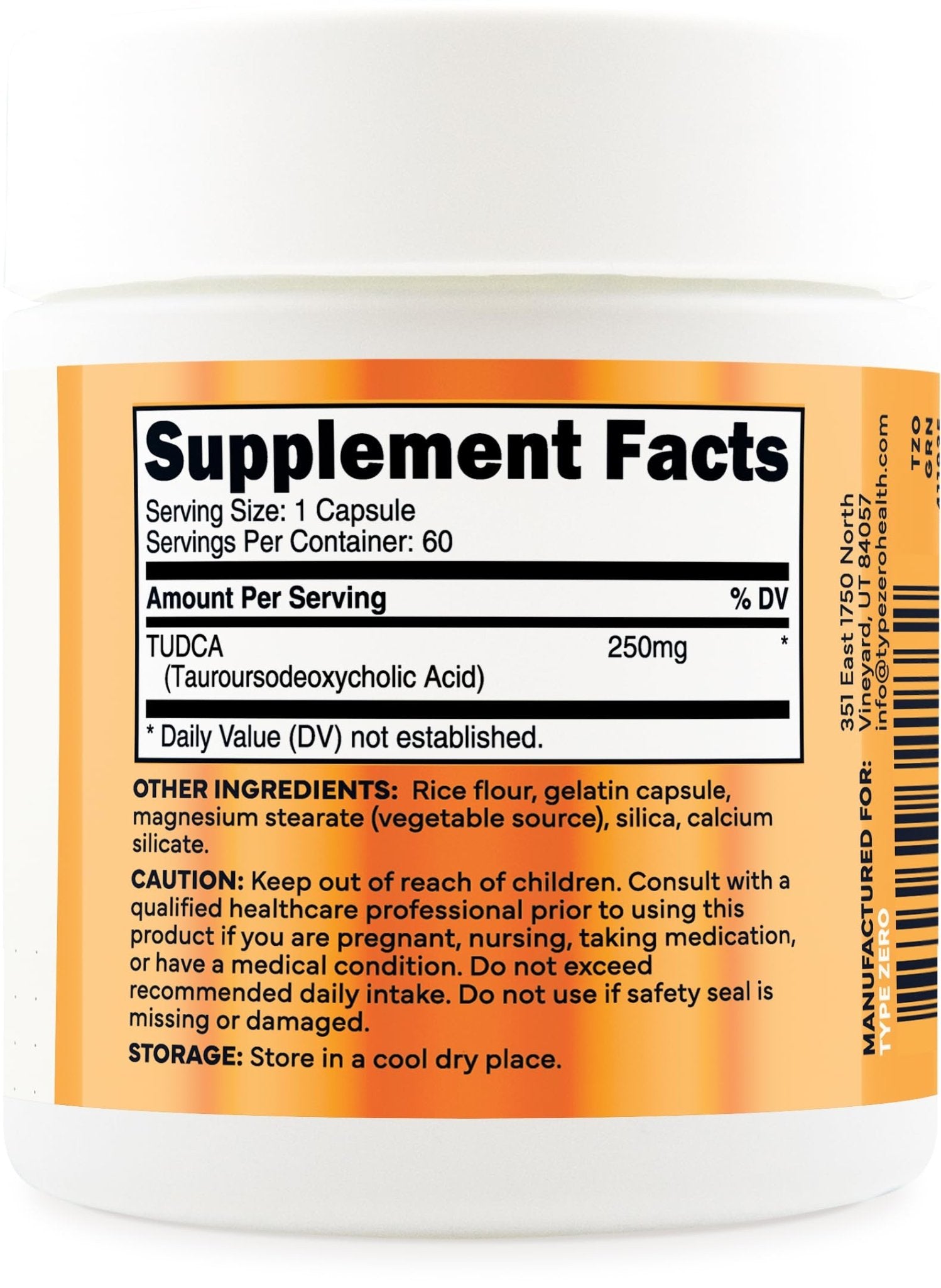 Type Zero Clean TUDCA Capsules 250mg - Pure Tauroursodeoxycholic Acid Supplement - Bile Salt Derivative - 60 Capsules, 60 Servings - Maple Wellness Supplements