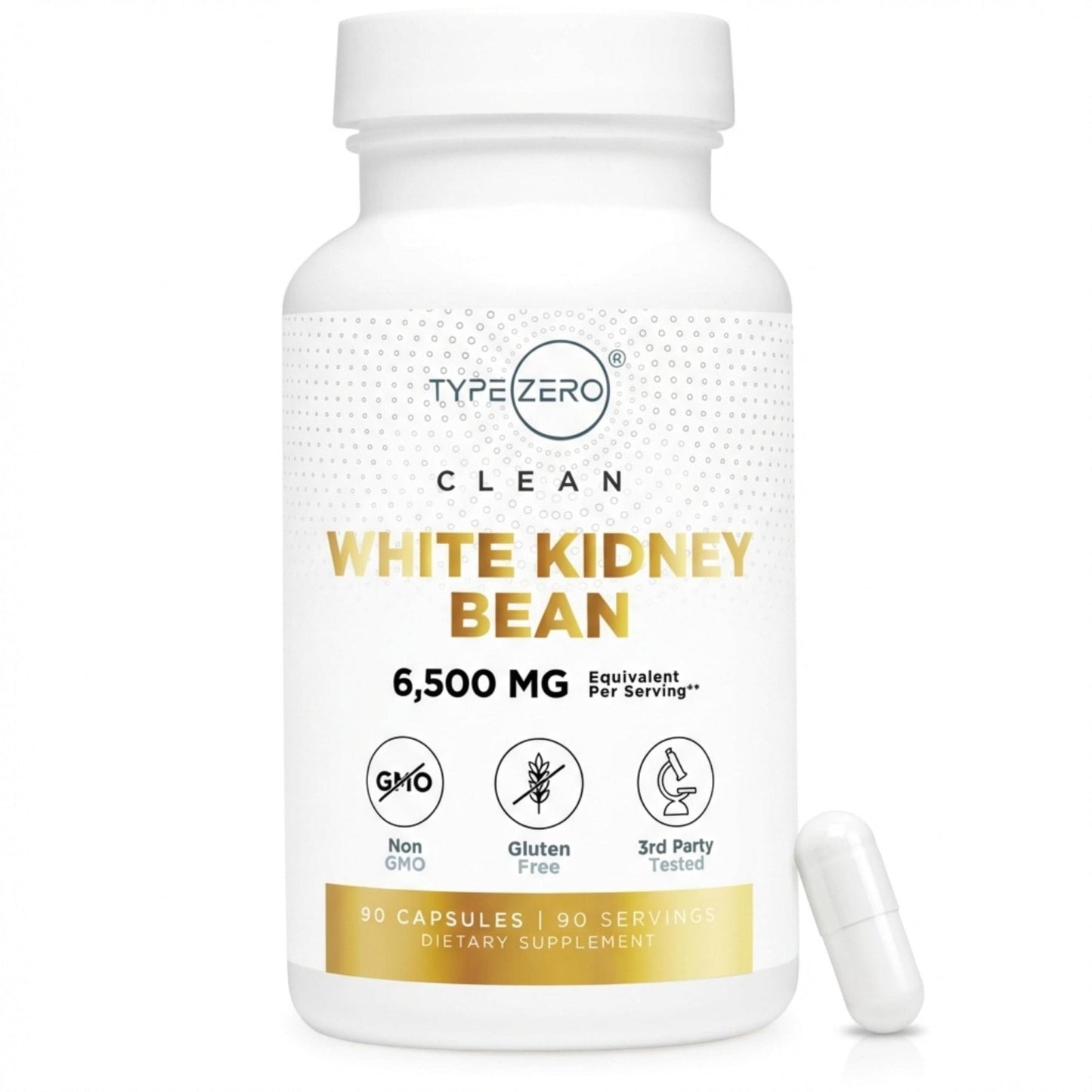 Type Zero Clean White Kidney Bean Capsules (6,500 MG Equivalent Per Serving, 90 Count) - Non-GMO, Gluten Free - Maple Wellness Supplements