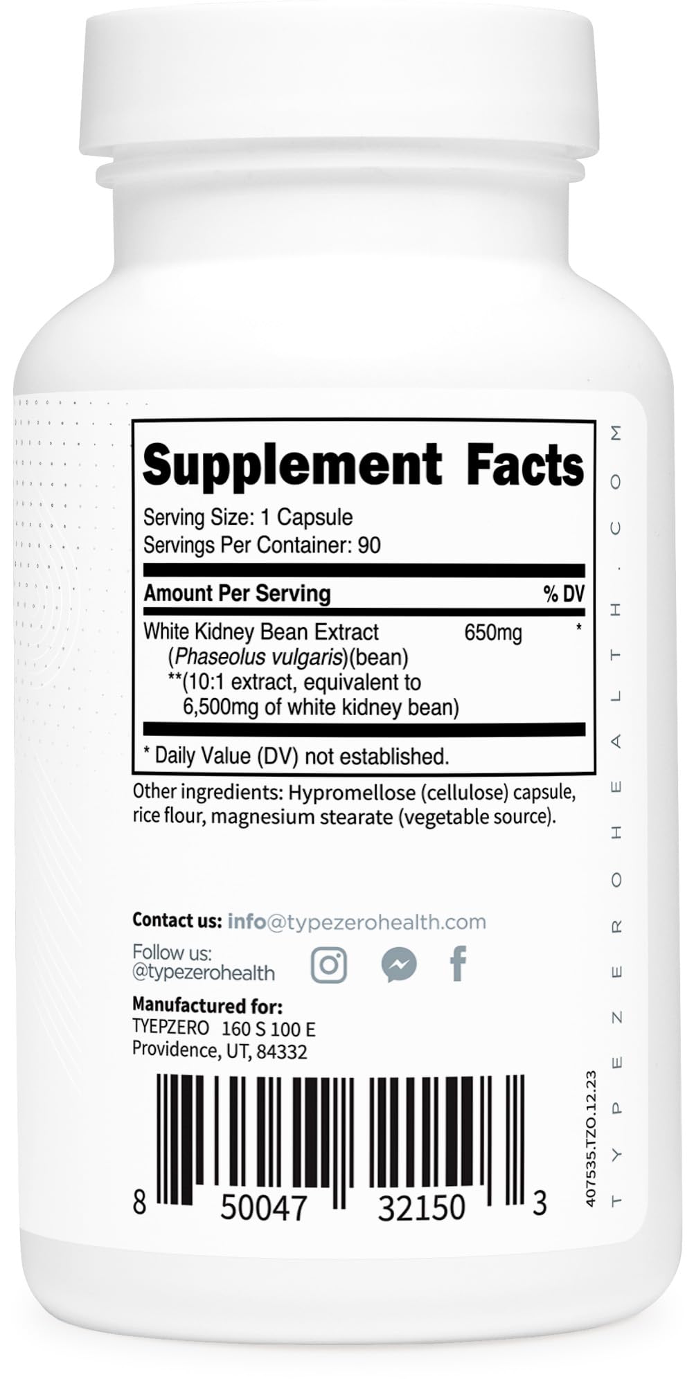 Type Zero Clean White Kidney Bean Capsules (6,500 MG Equivalent Per Serving, 90 Count) - Non-GMO, Gluten Free - Maple Wellness Supplements