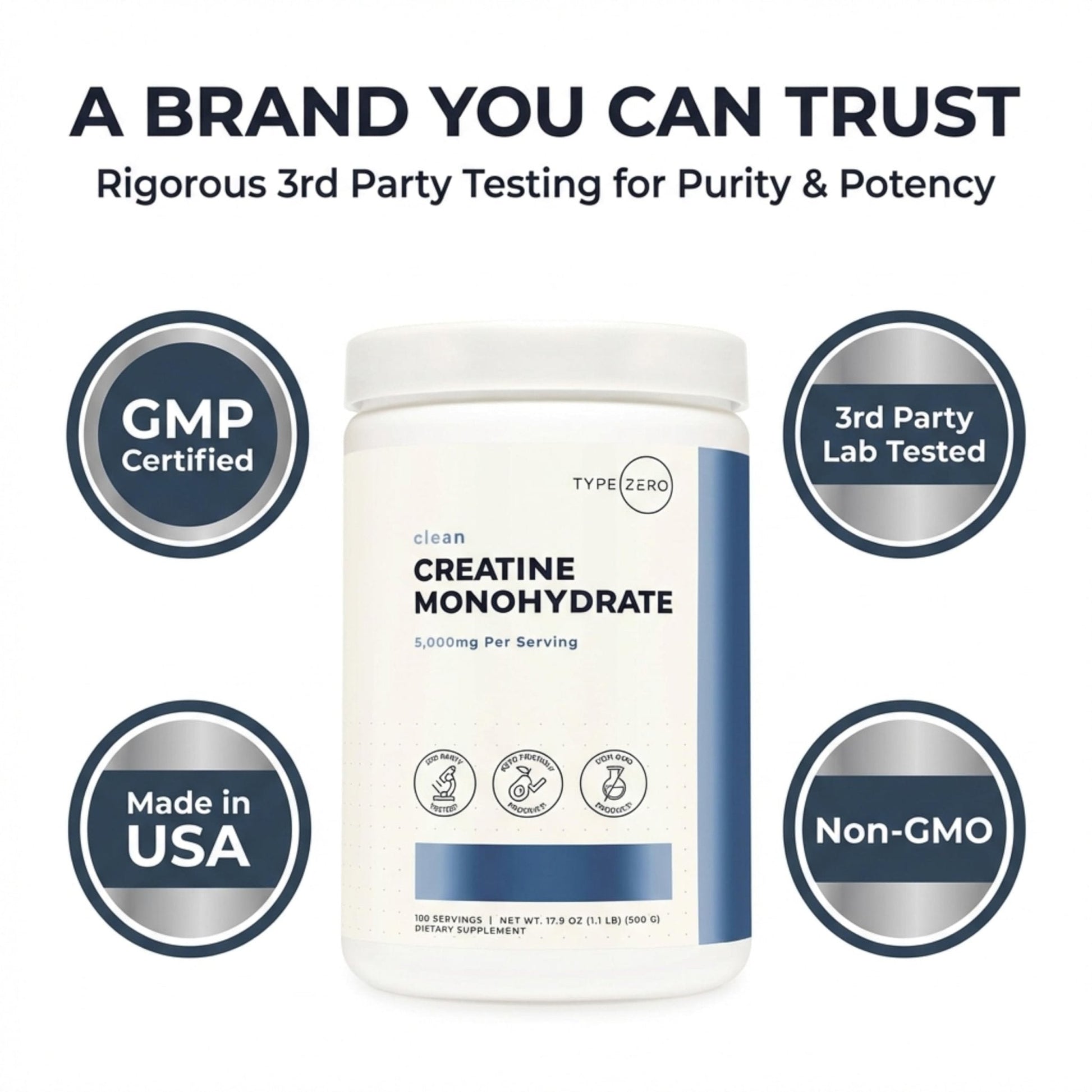 Type Zero Creatine Monohydrate Powder (Unflavored | 500g), 5000 mg Per Serving, Micronized, Zero Sugar, Keto Friendly & Gluten Free, 100 Servings - Maple Wellness Supplements