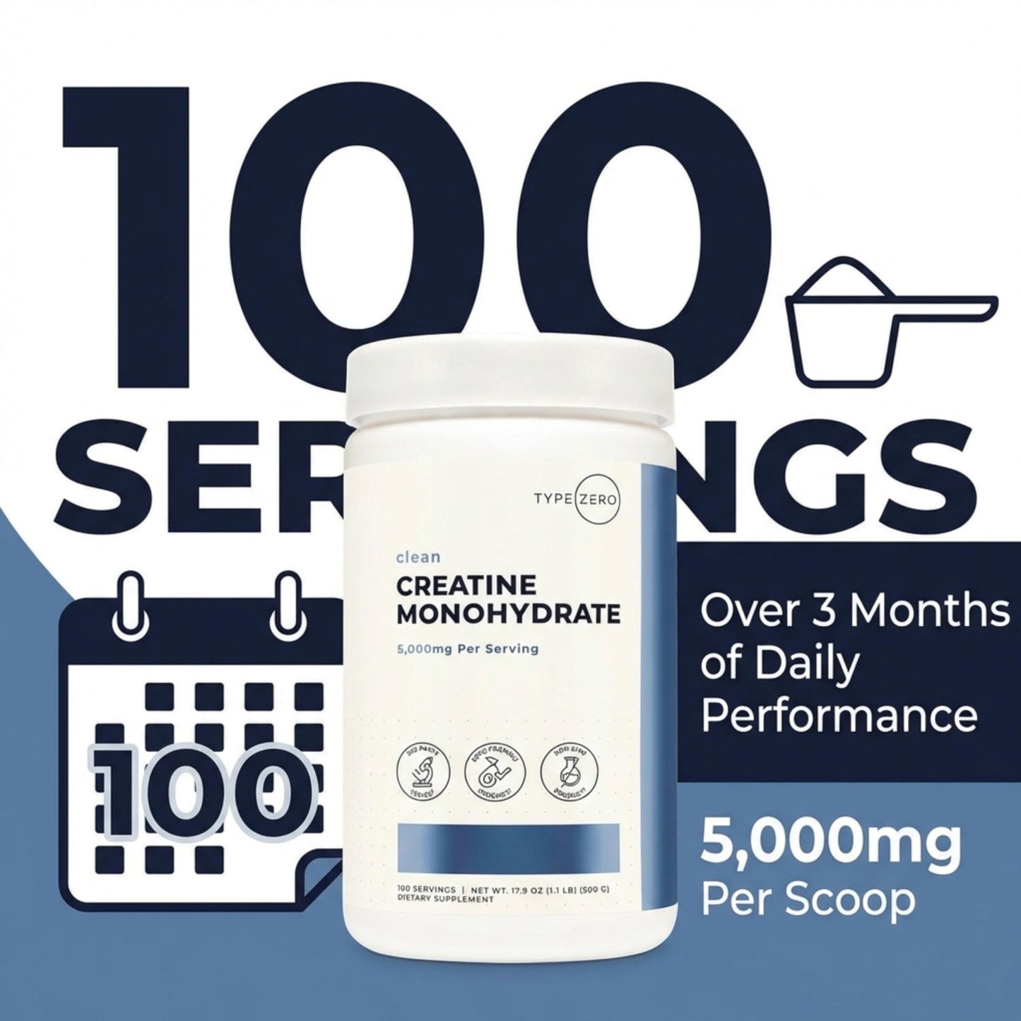 Type Zero Creatine Monohydrate Powder (Unflavored | 500g), 5000 mg Per Serving, Micronized, Zero Sugar, Keto Friendly & Gluten Free, 100 Servings - Maple Wellness Supplements