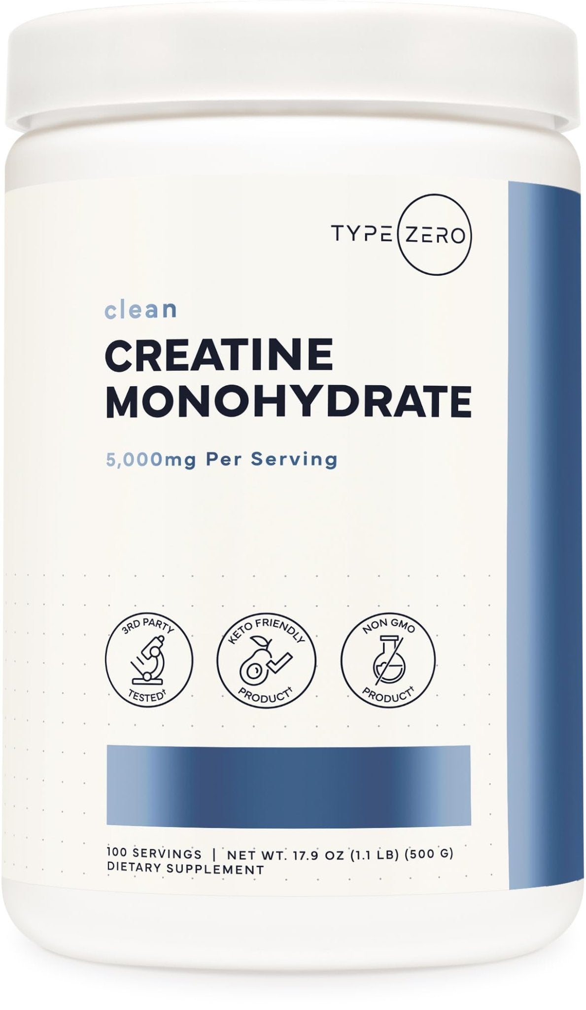 Type Zero Creatine Monohydrate Powder (Unflavored | 500g), 5000 mg Per Serving, Micronized, Zero Sugar, Keto Friendly & Gluten Free, 100 Servings - Maple Wellness Supplements