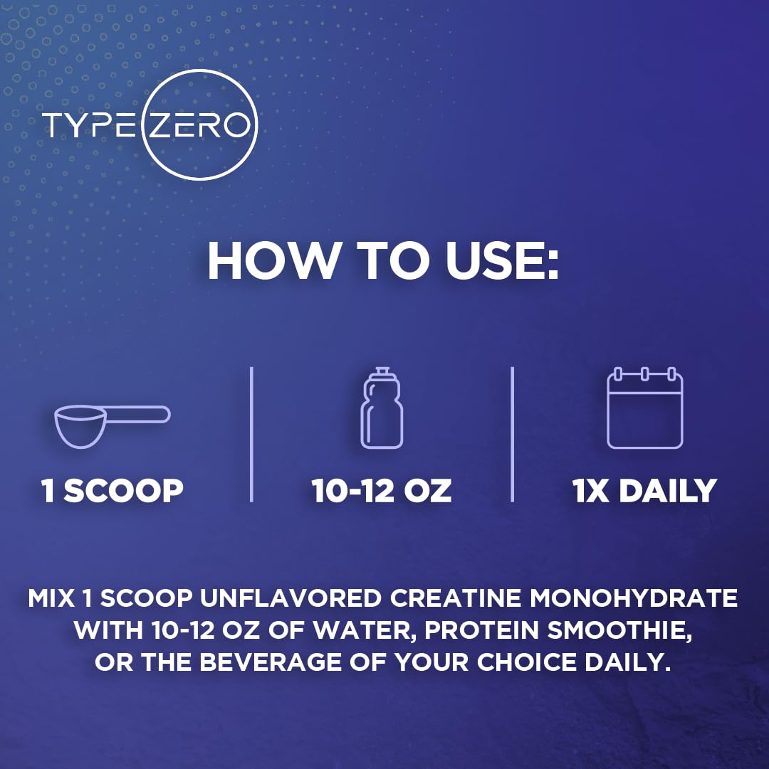 Type Zero Creatine Monohydrate (Unflavored) 1 KG, 5000mg (5g) Per Serving, Micronized, Zero Sugar, Keto Friendly & Gluten Free, 200 Servings - Maple Wellness Supplements