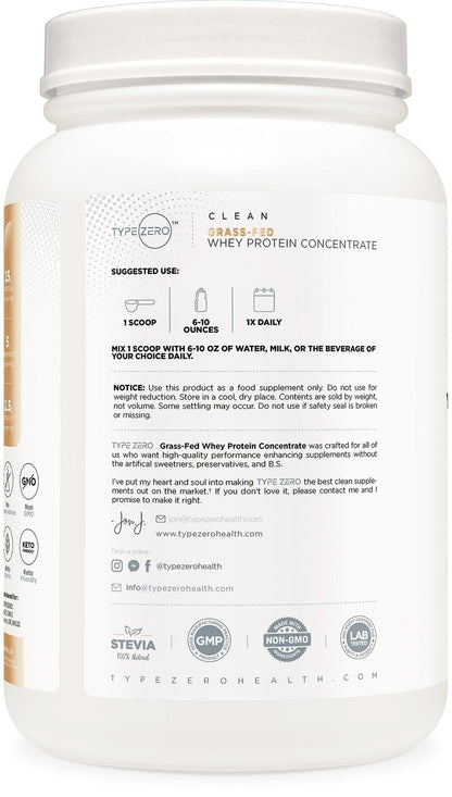 Type Zero Grass Fed Whey Protein Concentrate Powder (Vanilla, 2LBS) - Gluten Free - Maple Wellness Supplements