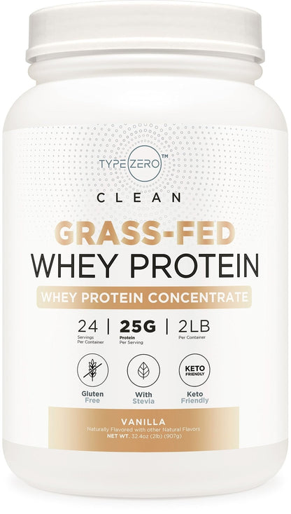 Type Zero Grass Fed Whey Protein Concentrate Powder (Vanilla, 2LBS) - Gluten Free - Maple Wellness Supplements