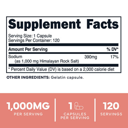 Type Zero Himalayan Rock Salt Capsules (120 Capsules) (1000mg per Serving) - Maple Wellness Supplements