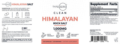 Type Zero Himalayan Rock Salt Capsules (120 Capsules) (1000mg per Serving) - Maple Wellness Supplements