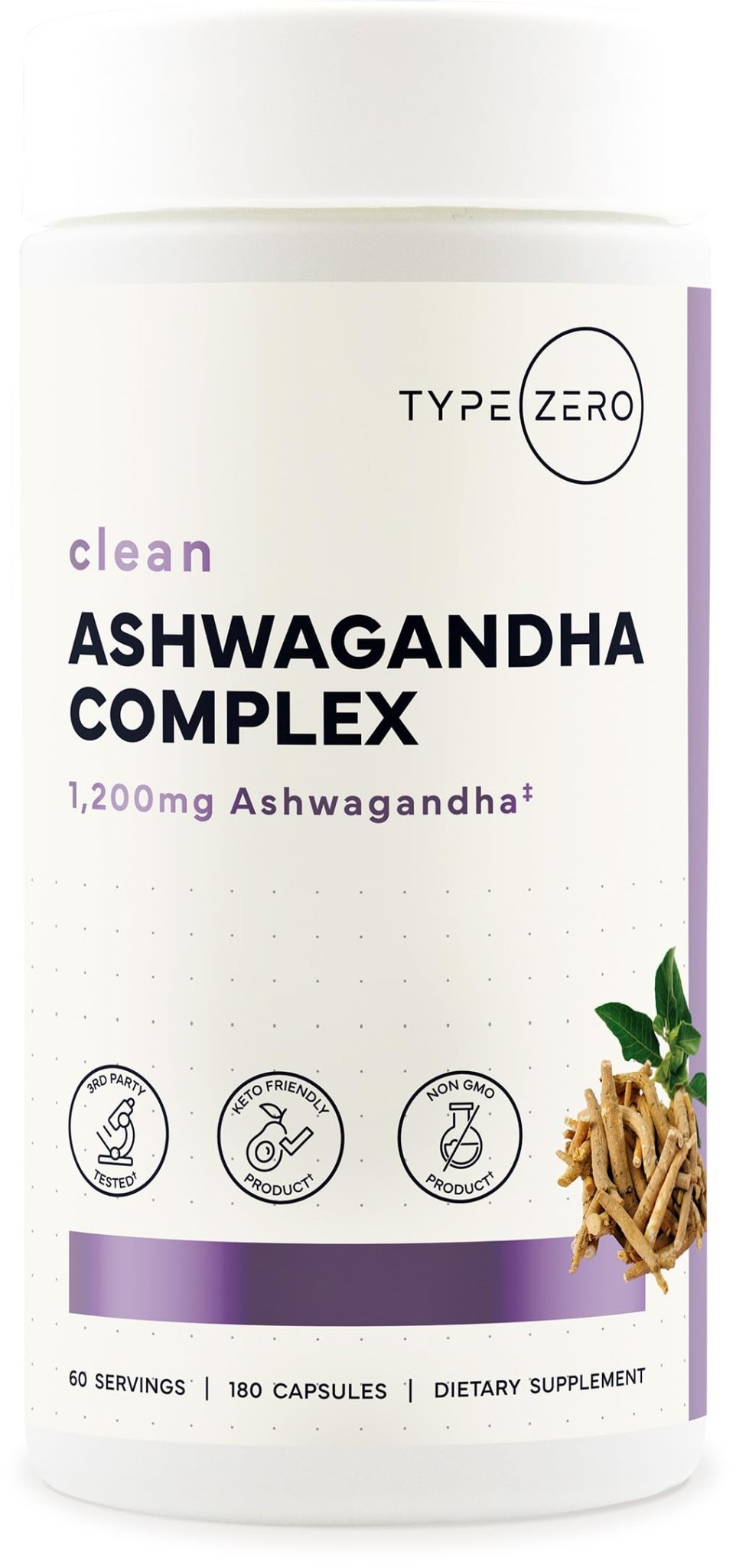 Type Zero KSM-66 Ashwagandha Root Extract 1,200mg, 60 Servings - High Potency 5% Withanolides - with Turmeric, Rhodiola Rosea and BioPerine Black Pepper Extract - 180 Veggie Caps - Maple Wellness Supplements