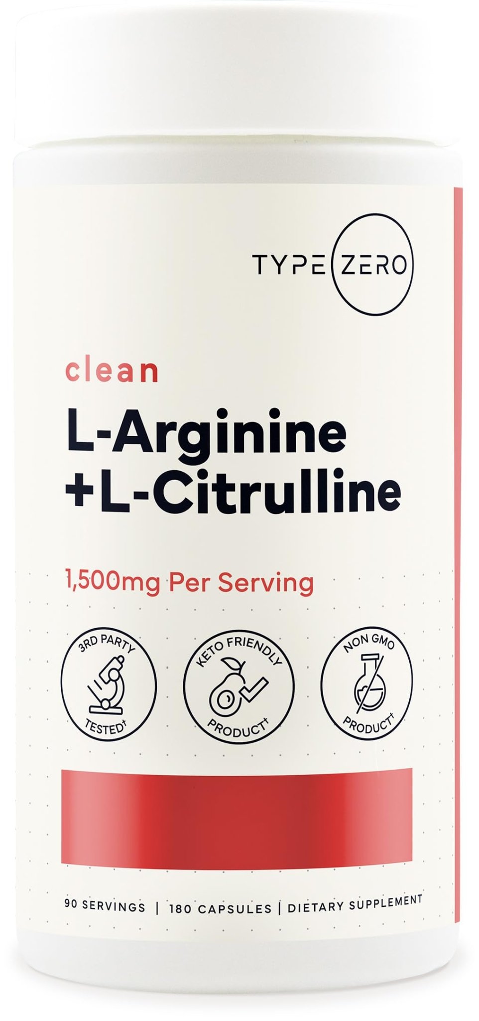 Type Zero L-Arginine + L-Citrulline Supplement (1500mg) - Nitric Oxide Booster - Clean, Keto-Friendly, GMO-Free, 180 Capsules, 90 Servings - Maple Wellness Supplements