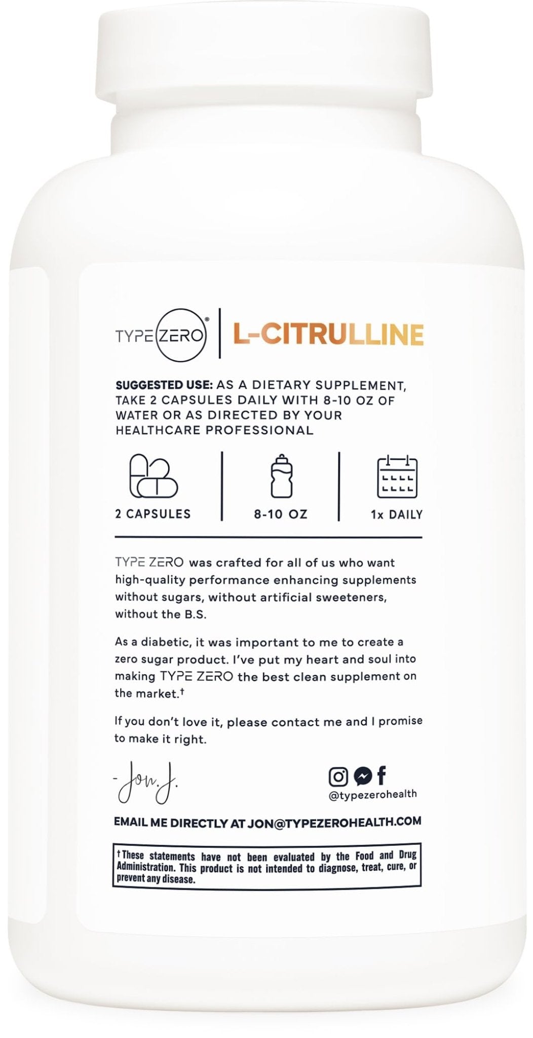 Type Zero L-Citrulline Capsules (180 Capsules) (1500 mg per Serving) - GMO-Free - Maple Wellness Supplements