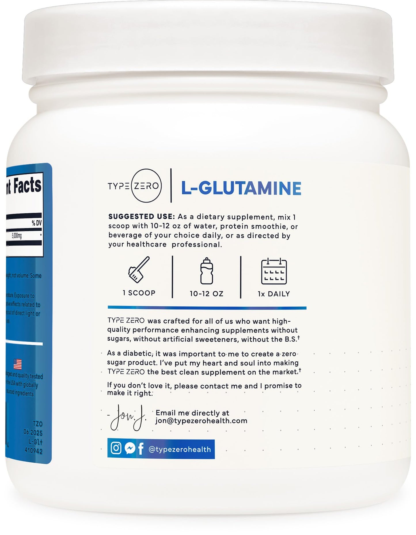Type Zero L-Glutamine Powder (500G) 3-Month Supply Pure L-Glutamine Supplement - Vegan, Gluten Free, No Fillers - Maple Wellness Supplements