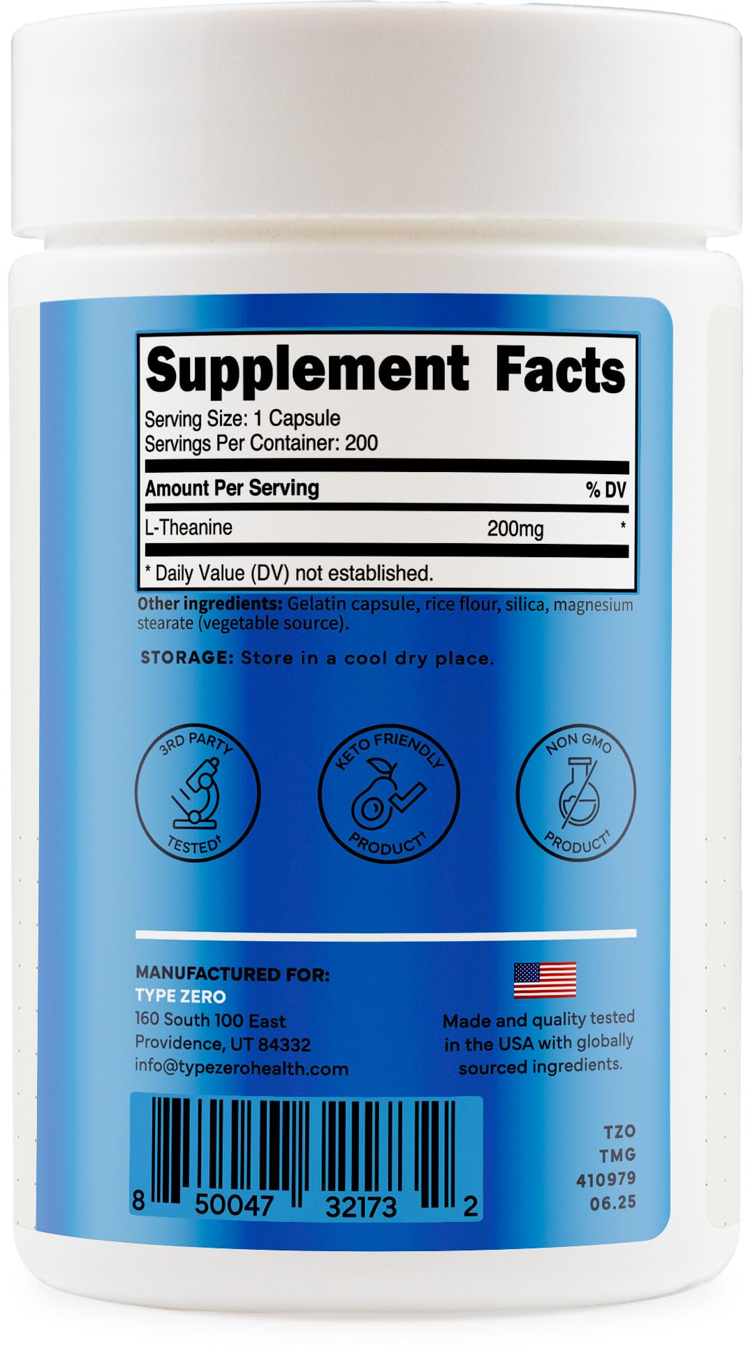 Type Zero L-Theanine (200mg) 200 Capsules - Clean L-Theanine Supplement, Keto, GMO-Free - Maple Wellness Supplements