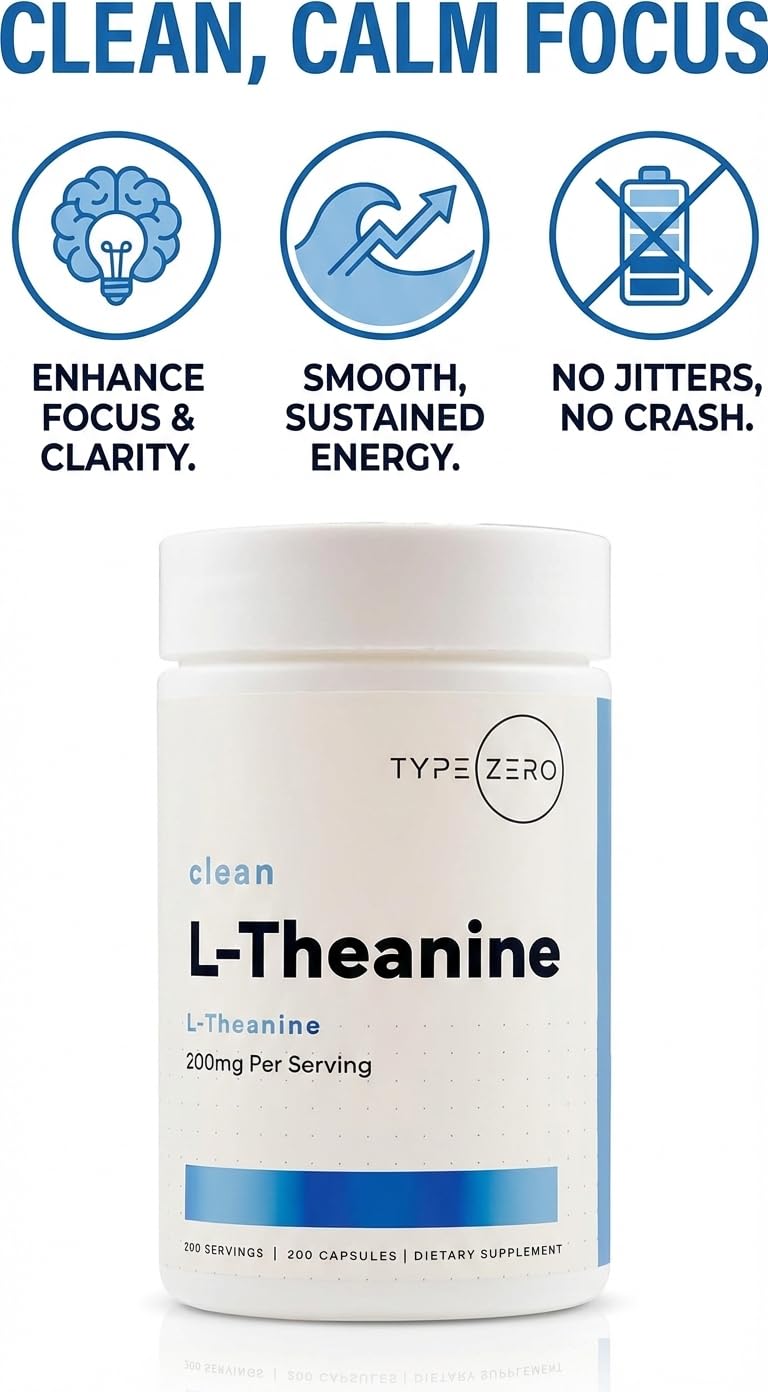 Type Zero L-Theanine (200mg) 200 Capsules - Clean L-Theanine Supplement, Keto, GMO-Free - Maple Wellness Supplements