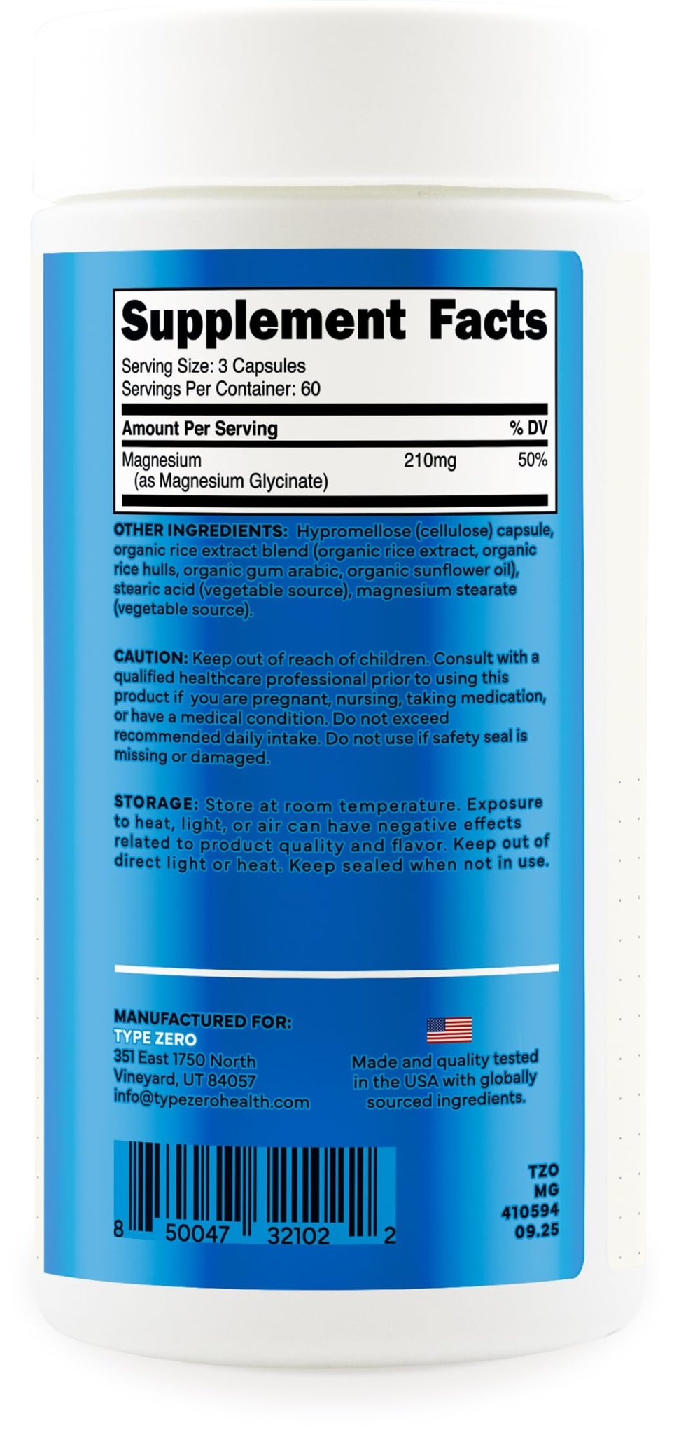 Type Zero Magnesium Glycinate (210mg | 180 Capsules) Pure, Non-GMO, Gluten Free, Natural High Absorption Magnesium Supplement - Maple Wellness Supplements