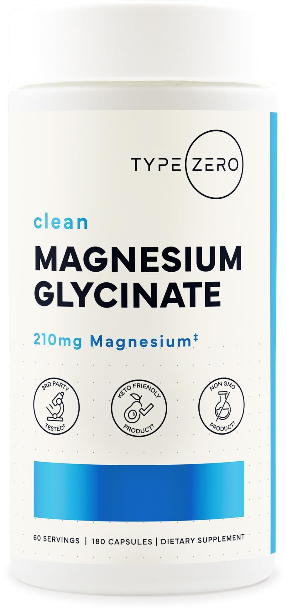 Type Zero Magnesium Glycinate (210mg | 180 Capsules) Pure, Non-GMO, Gluten Free, Natural High Absorption Magnesium Supplement - Maple Wellness Supplements