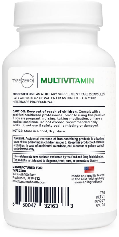 Type Zero Multivitamin Capsules (120 Capsules) (1300 mg) - with Probiotics + 22 Vitamins and Minerals, GMO-Free - Maple Wellness Supplements