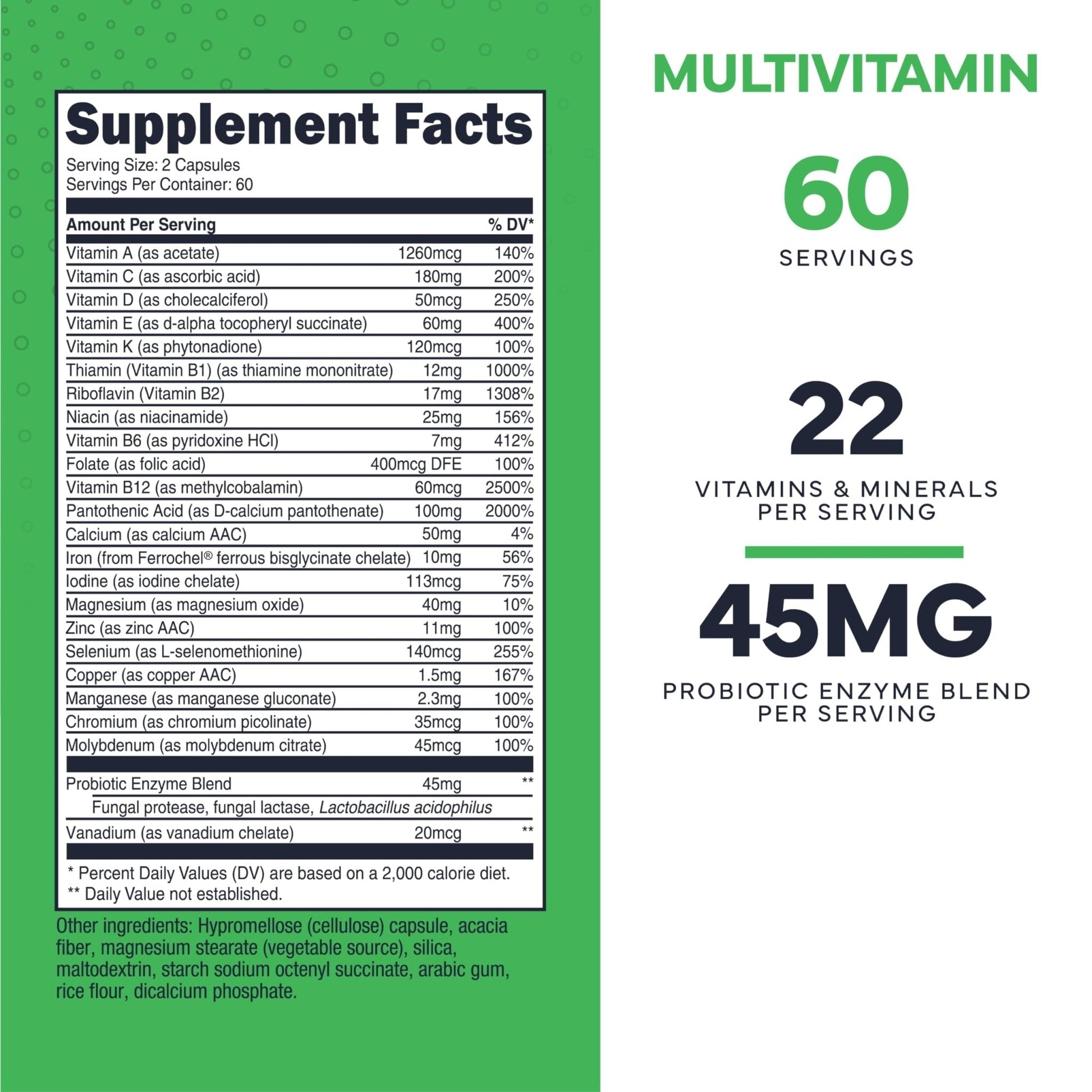 Type Zero Multivitamin Capsules (120 Capsules) (1300 mg) - with Probiotics + 22 Vitamins and Minerals, GMO-Free - Maple Wellness Supplements