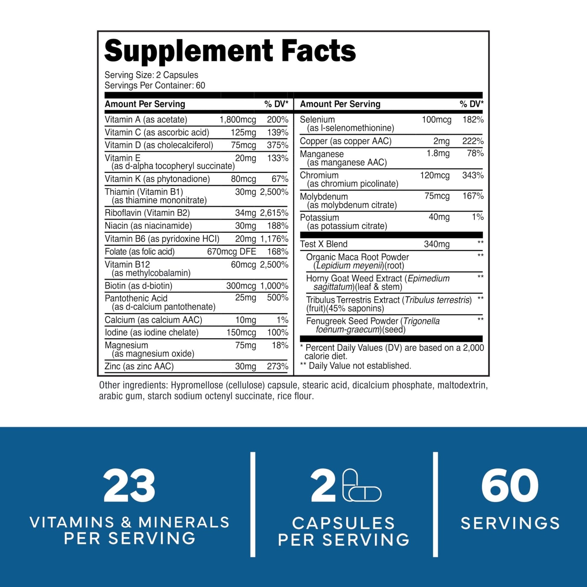 Type Zero Multivitamin Capsules for Men (120 Capsules) (1200 mg) - Gluten-Free, 60 Servings - Maple Wellness Supplements