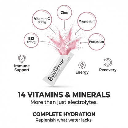 Type Zero Sugar Free Electrolytes Powder Packets + Clean Hydration Powder Stick Packs with 14 Vitamins and Minerals - Watermelon Flavor, 30 Servings - Maple Wellness Supplements