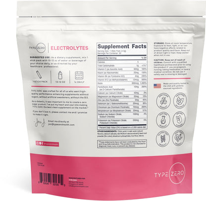 Type Zero Sugar Free Electrolytes Powder Packets + Clean Hydration Powder Stick Packs with 14 Vitamins and Minerals - Watermelon Flavor, 30 Servings - Maple Wellness Supplements