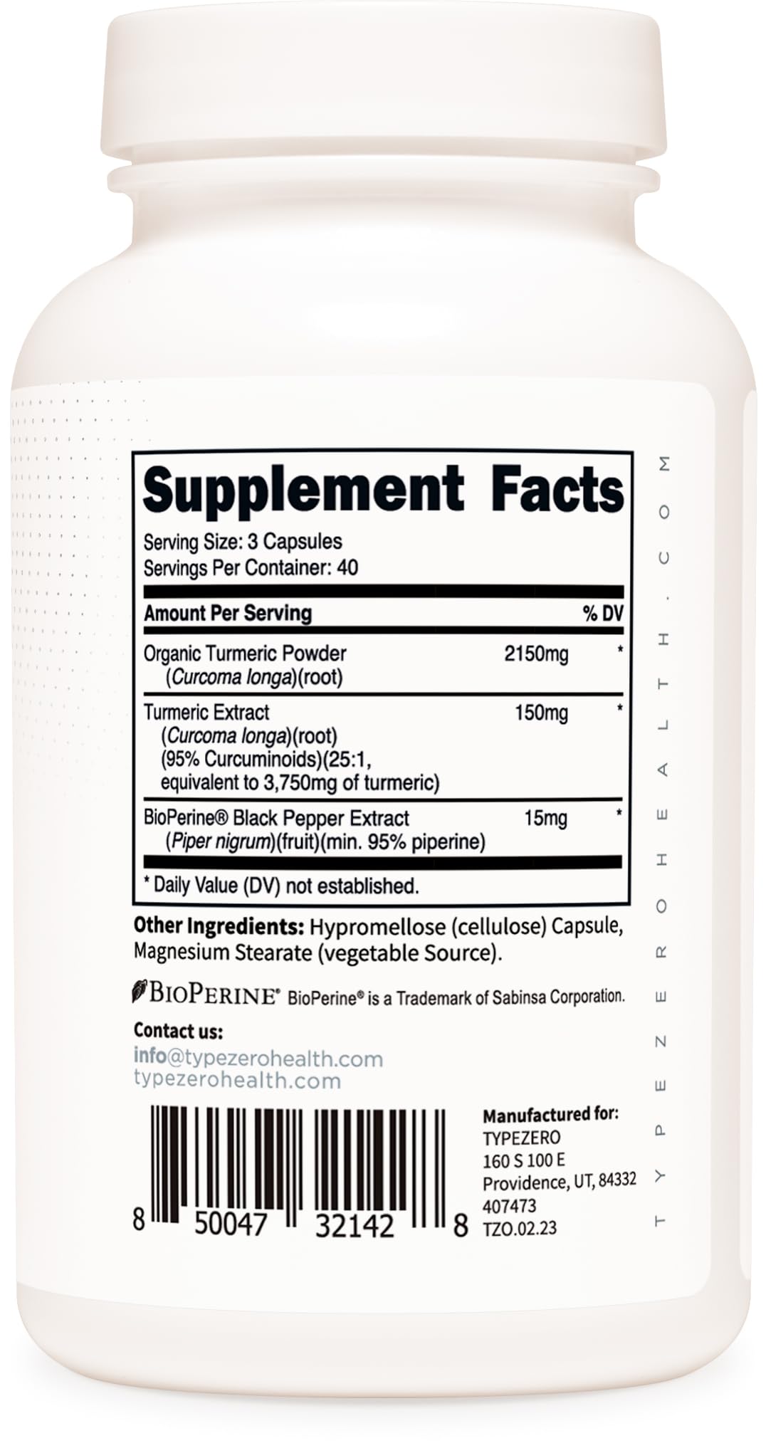 Type Zero Turmeric with Bioperine (120 Capsules) (2300mg per Serving) - GMO Free, Gluten Free, 3rd Party Tested - Maple Wellness Supplements