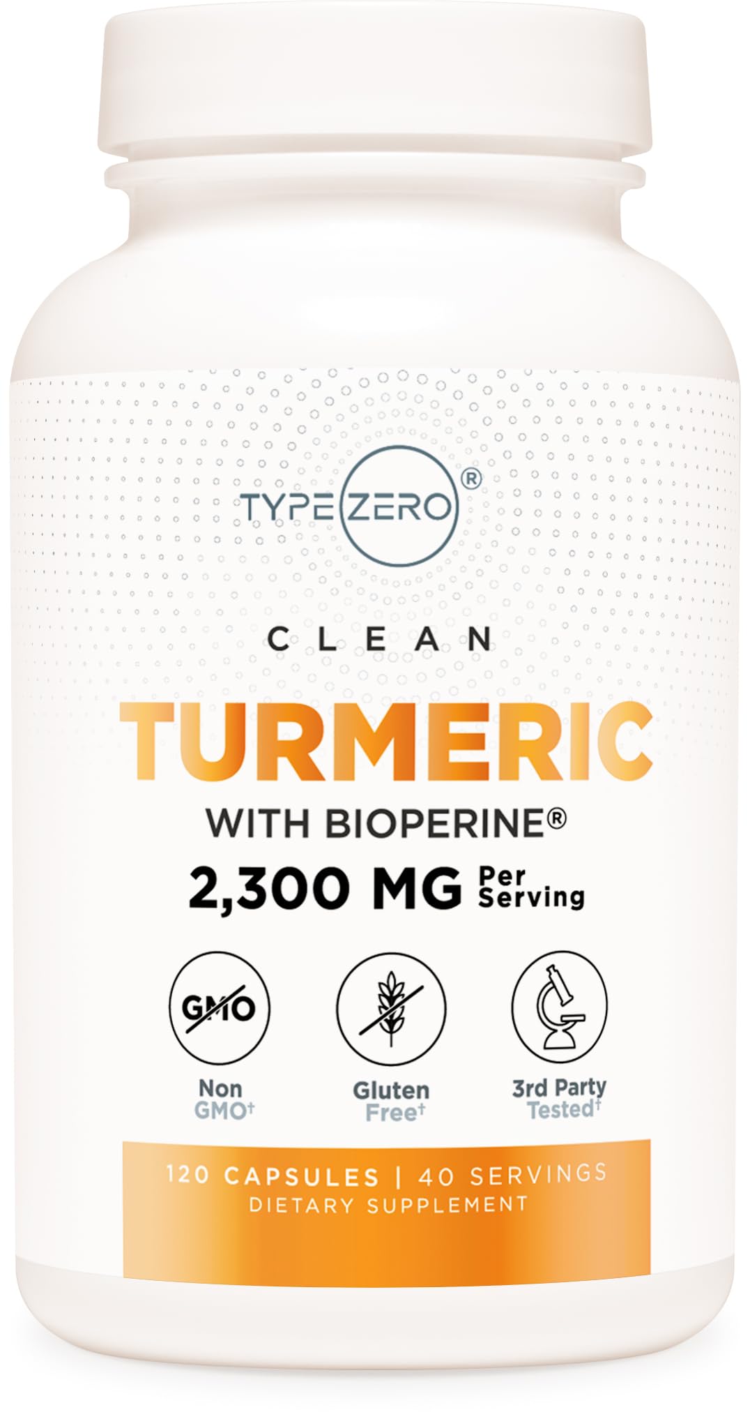 Type Zero Turmeric with Bioperine (120 Capsules) (2300mg per Serving) - GMO Free, Gluten Free, 3rd Party Tested - Maple Wellness Supplements
