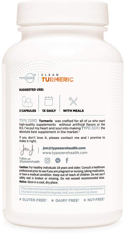 Type Zero Turmeric with Bioperine (120 Capsules) (2300mg per Serving) - GMO Free, Gluten Free, 3rd Party Tested - Maple Wellness Supplements